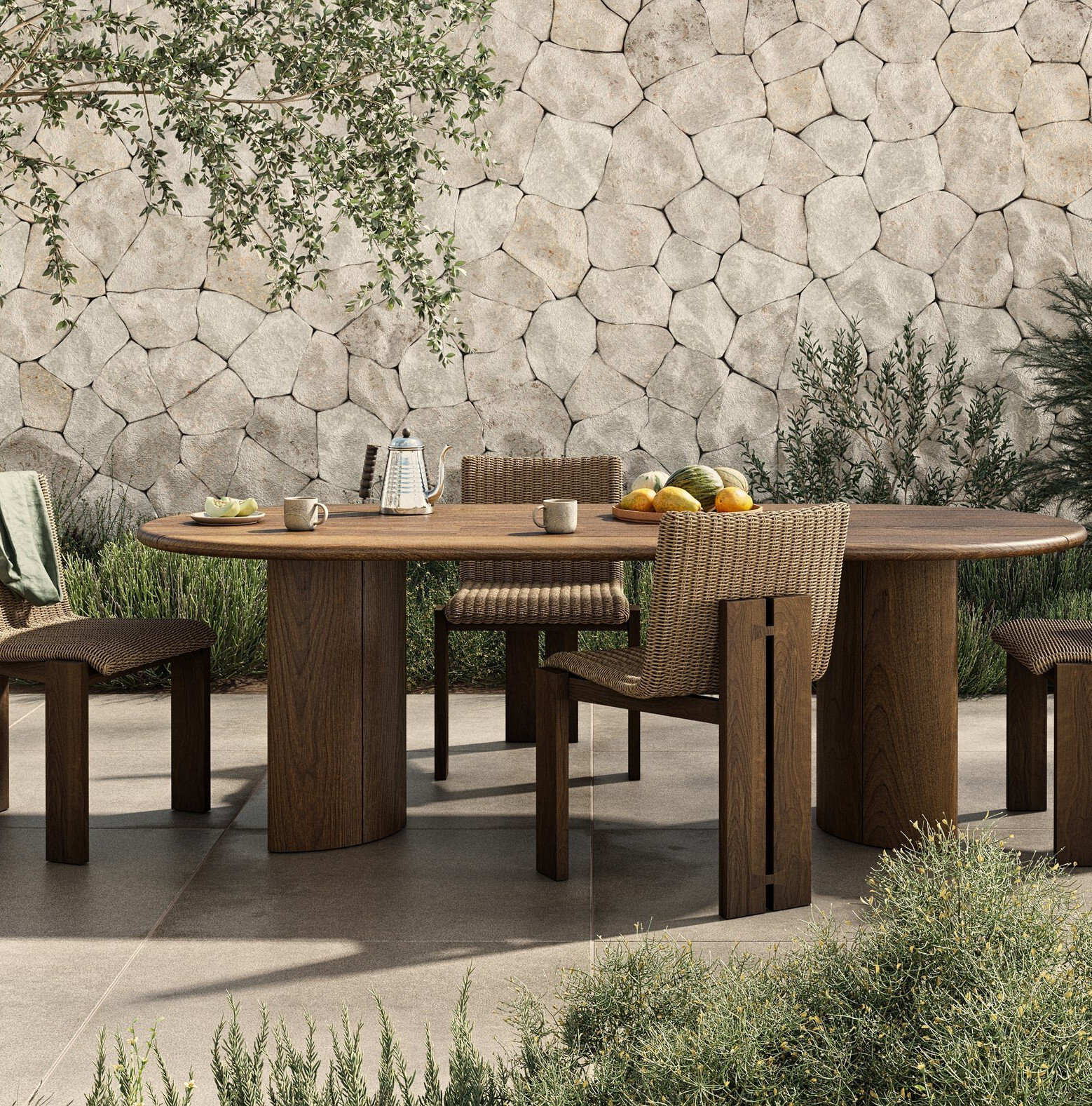 Teak Patio Side Chair, Stained Saddle Brown