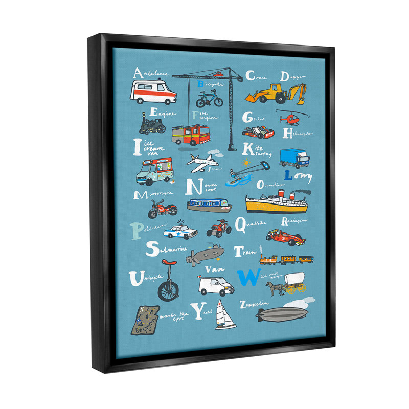 "Divers véhicules alphabet cadre flottant" par Hanna Melin sur, H 31 po x l 25 po, Cadre flottant noir de jais