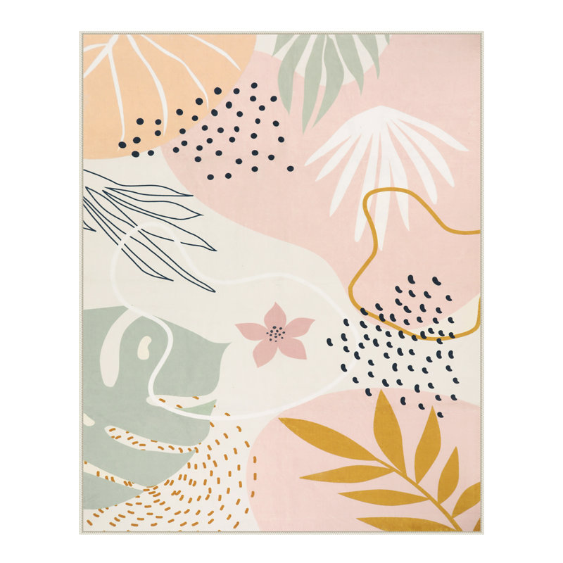 Kaldi Vibrant Spring Floral Print Machine Washable Area Rug with Non-Slip Backing for Living Room, Dining Room, Bedroom