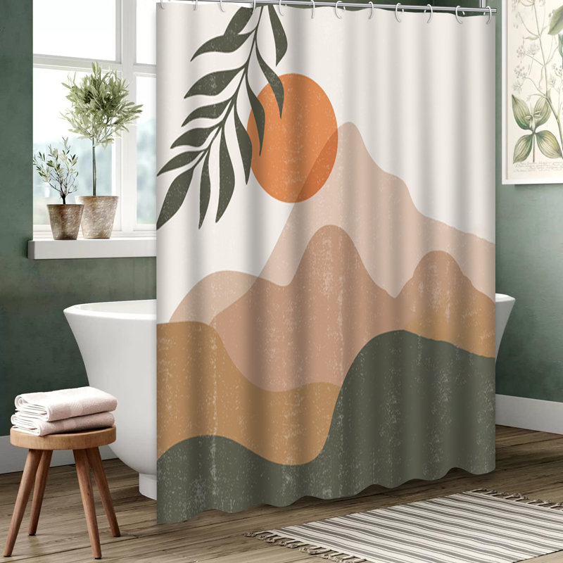 Rideau de douche Mid-Century Boho Mountain Sunset Art avec 12 crochets, L 72 po x l 78 po