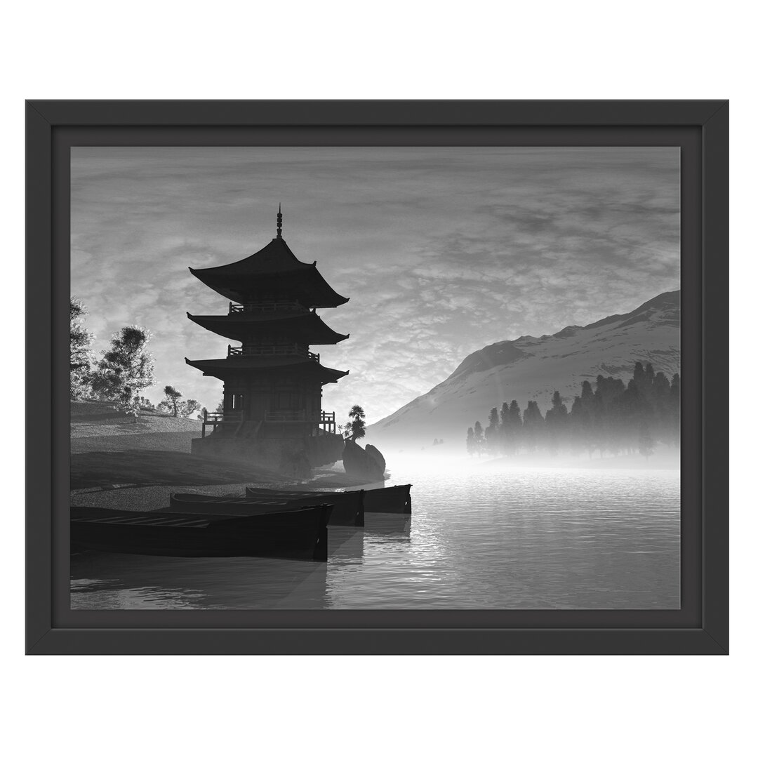 Gerahmtes Wandbild Chinesisches Haus Kunst B&W