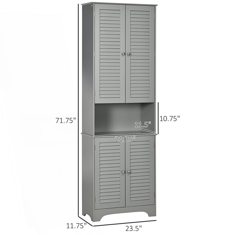 Freestanding Cabinet, Tall Narrow Bathroom Storage Cabinet With Doors And Shelf, Accent Cabinet, Gray