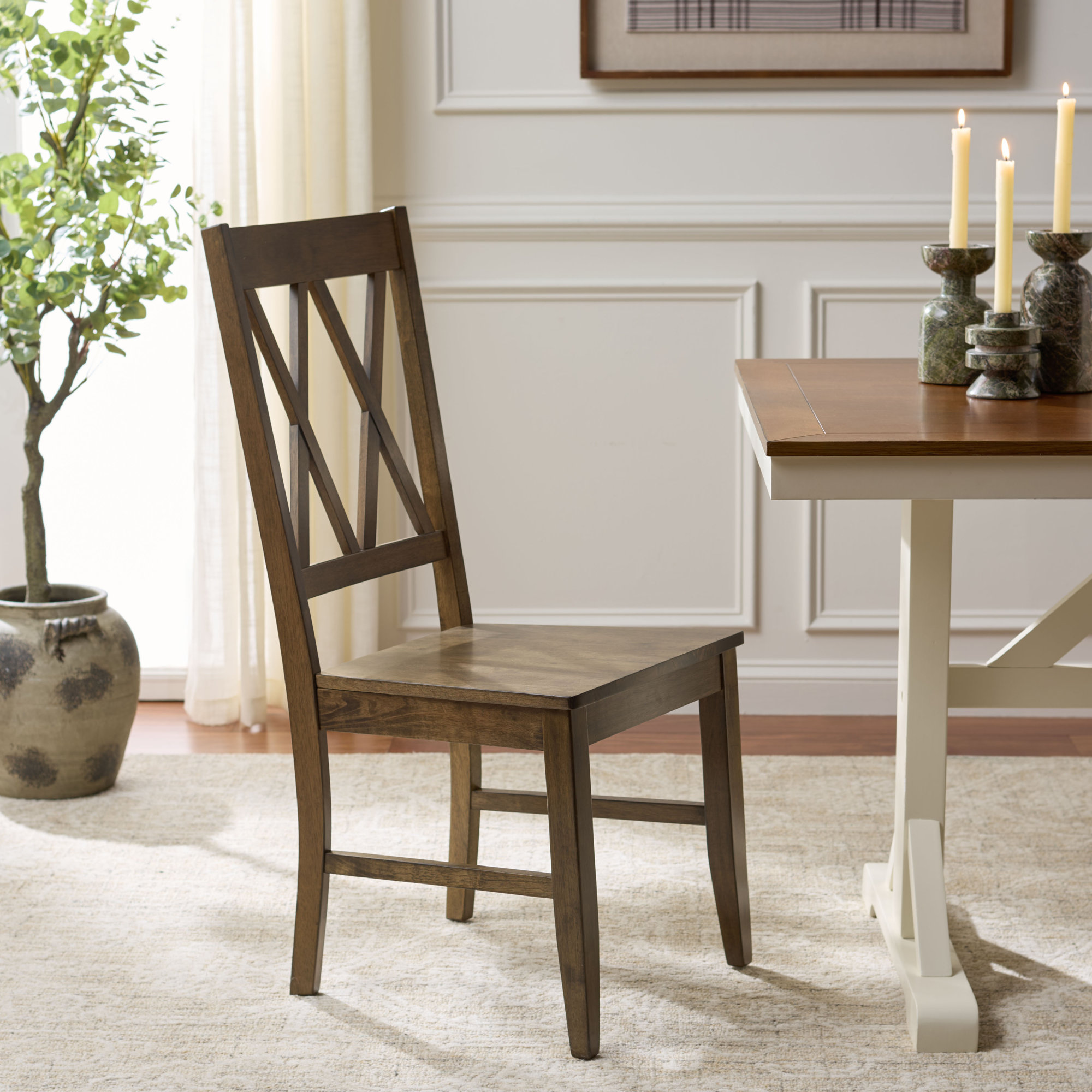 Yelena Double X-Back Side Chair, Dark Oak