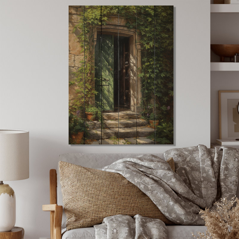 Vert et beige, porte d'entrée de la nature sur bois, impression, H 20 po x l 10 po x P 0,78 po
