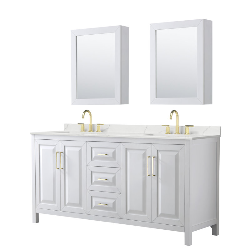 Daria 72'' W Vanity, White, Brushed Gold, White Quartz