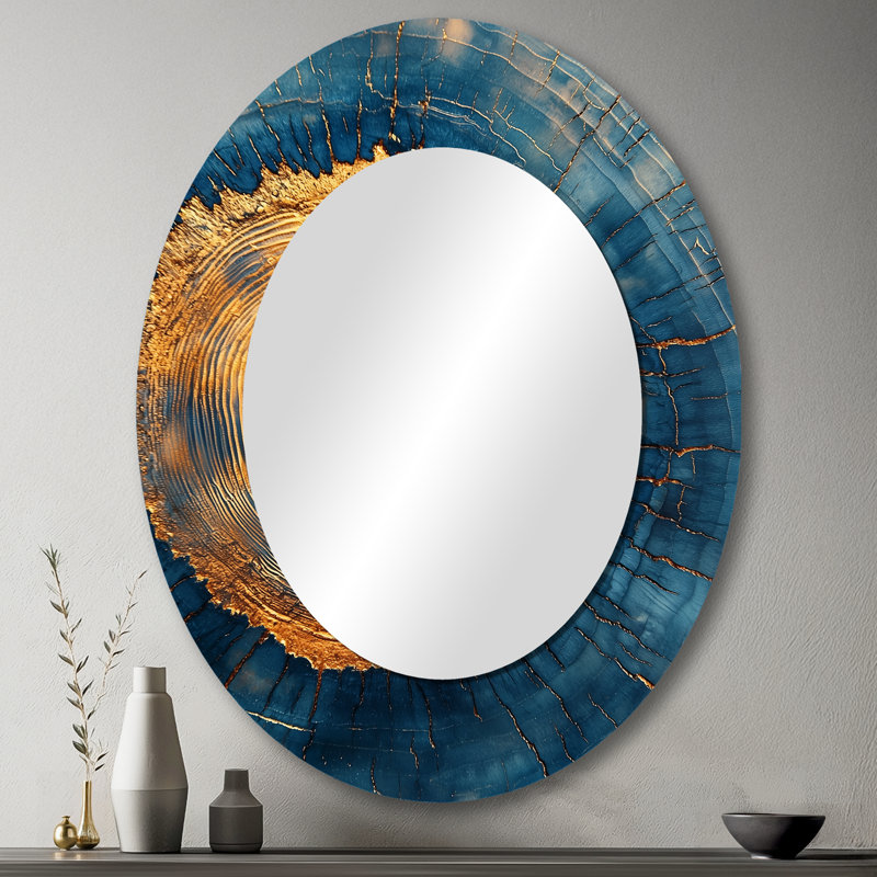 Miroir mural ovale sur bois doré, 43 po x 33 po
