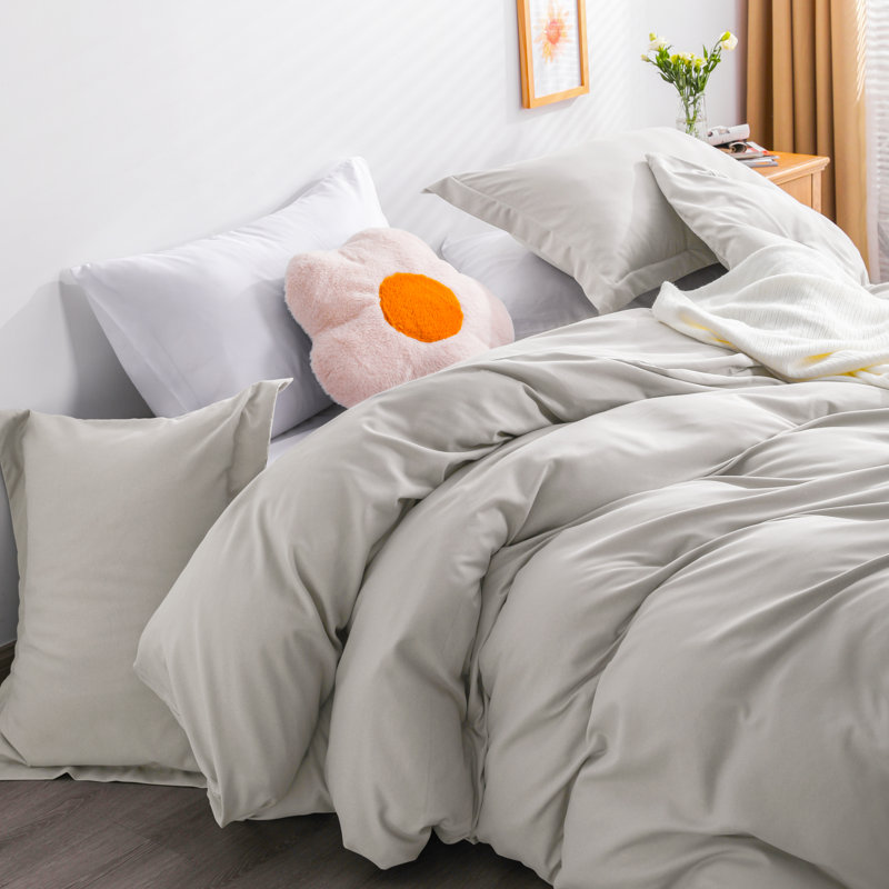 Ensemble de housse de couette , Gris clair, Housse de couette simple + 1 très grande taie d'o