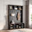 Farmhouse 4-in-1 Hall Tree With 6 Hooks, Entryway Bench With Adjustable Shelves, 16 Open Compartments And A Side Umbrella Rack-1264172472