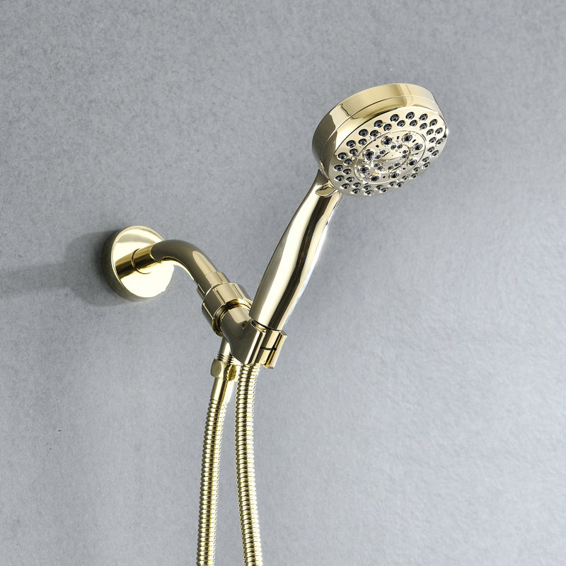 Douche à main réglable à 5 modes - ABS, jet puissant, fixation murale, forme ronde, débit d'eau poli doré, jet puissant constant, facile à installer, bras inclus