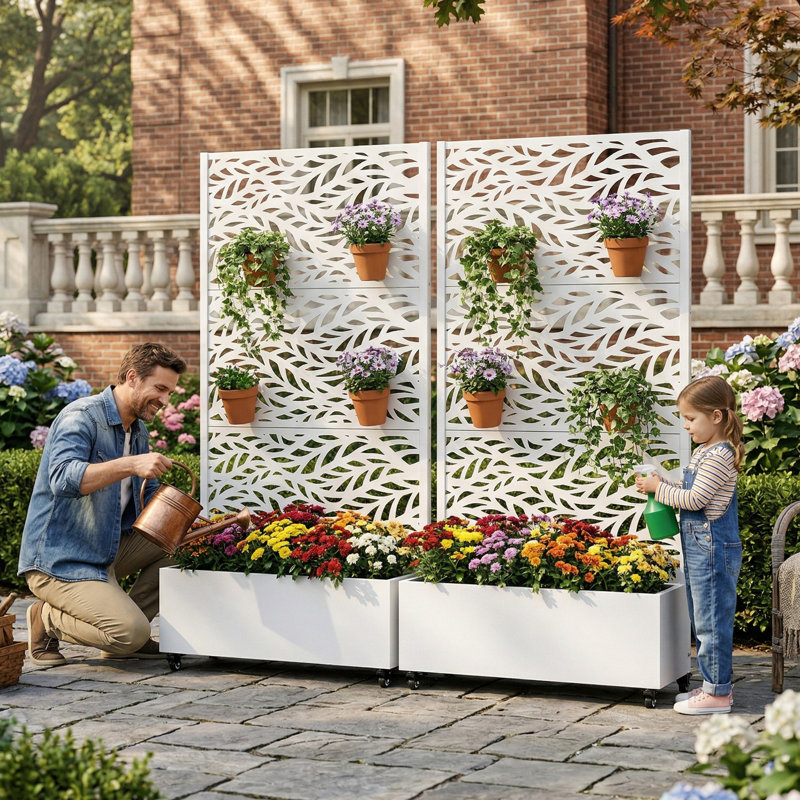 Boîte à fleurs d'extérieur avec roues, Blanc