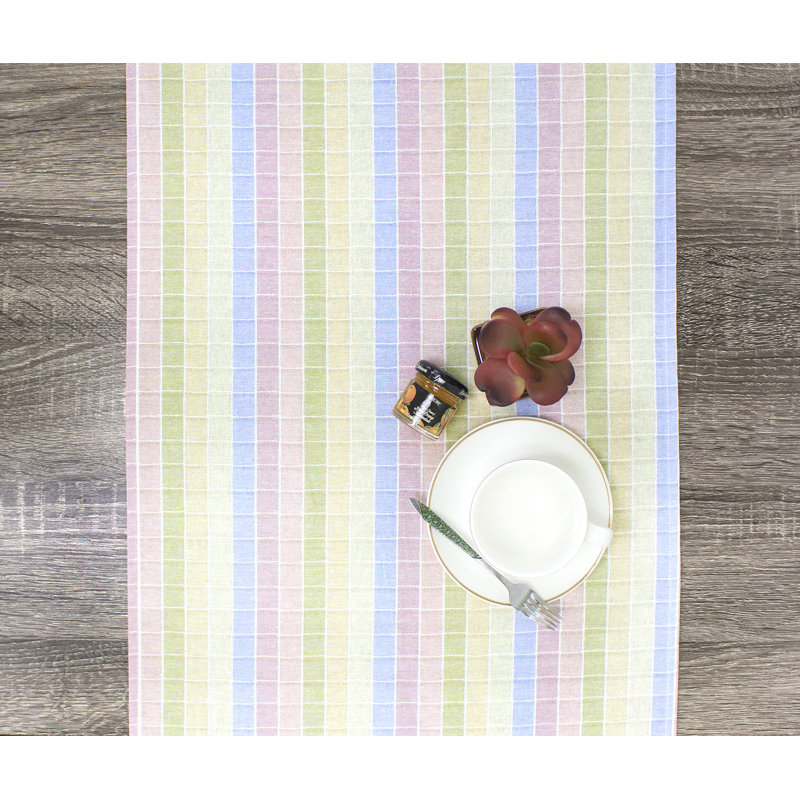 Rectangular Checkered Cotton Table Runner, 36" x 16"