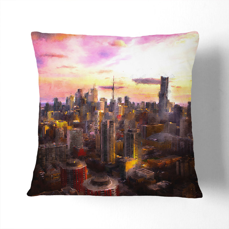 Toronto Canada Skyline Cushion with Filling, 40cm H x 40cm W x 15cm D