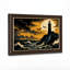 Phare et chauves-souris sous la pleine lune, ciel orange, toile murale d'Halloween-1852646088
