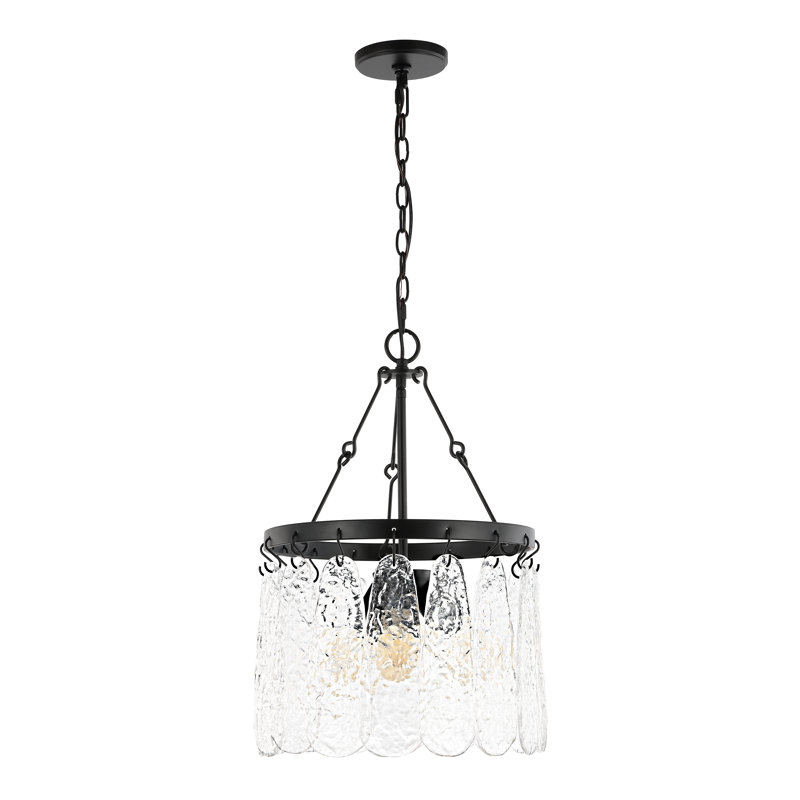 Black Iron and Crystal 3-Light Chandelier