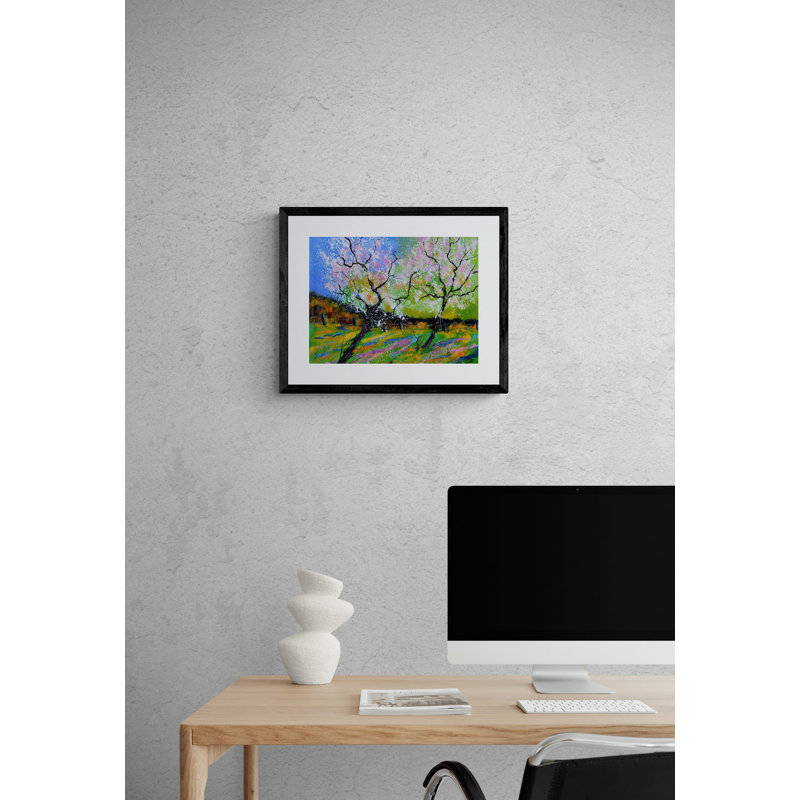 «Spring 8861» par Pol Ledent - Peinture, H 17,25 po x l 21,25 po, Papier avec cadre noir