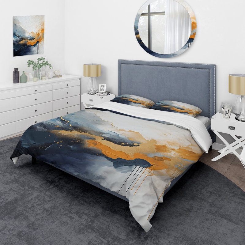 Ensemble de housse de couette Peinture abstraite bleue et jaune, Housse de couette pour très grand lit et 2 très 