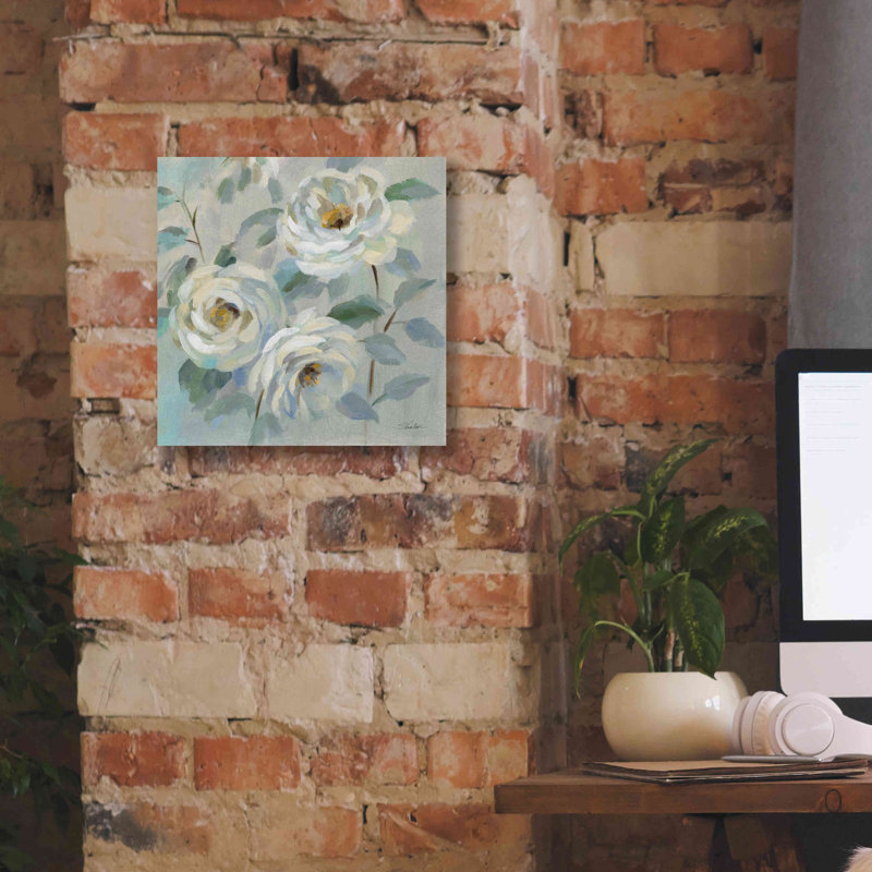 Epic Graffiti 'Blue Gray Floral' By Silvia Vassile Blue Grey Floral by Silvia Vassileva - Wrapped Canvas Print