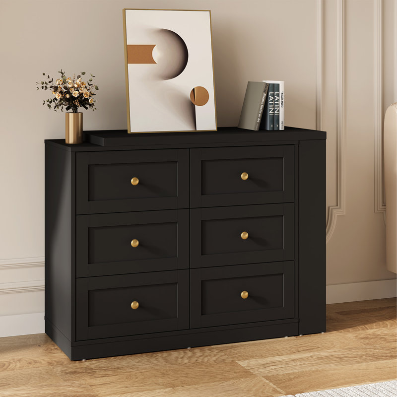 Extendable Makeup Vanity Desk With 6 Drawers, Black