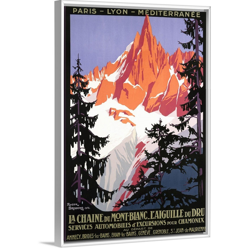 La Chaine De Mont Blanc, Vintage Poster, By Roger Broders by Roger Broders - Print on Canvas, White Framed