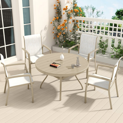 Ensemble de salle à manger de patio 5 pièces, ensemble de mobilier de patio, 4 chaises de patio empilables et table ronde d'extérieur en métal 40,6 po
