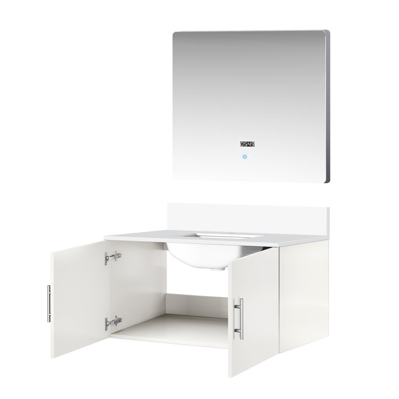 36 In. Led Mirror And Glossy White Vanity With Marble Countertop - Soft Close, Stain Resistance, Ample Space & Cultured Top , Surface