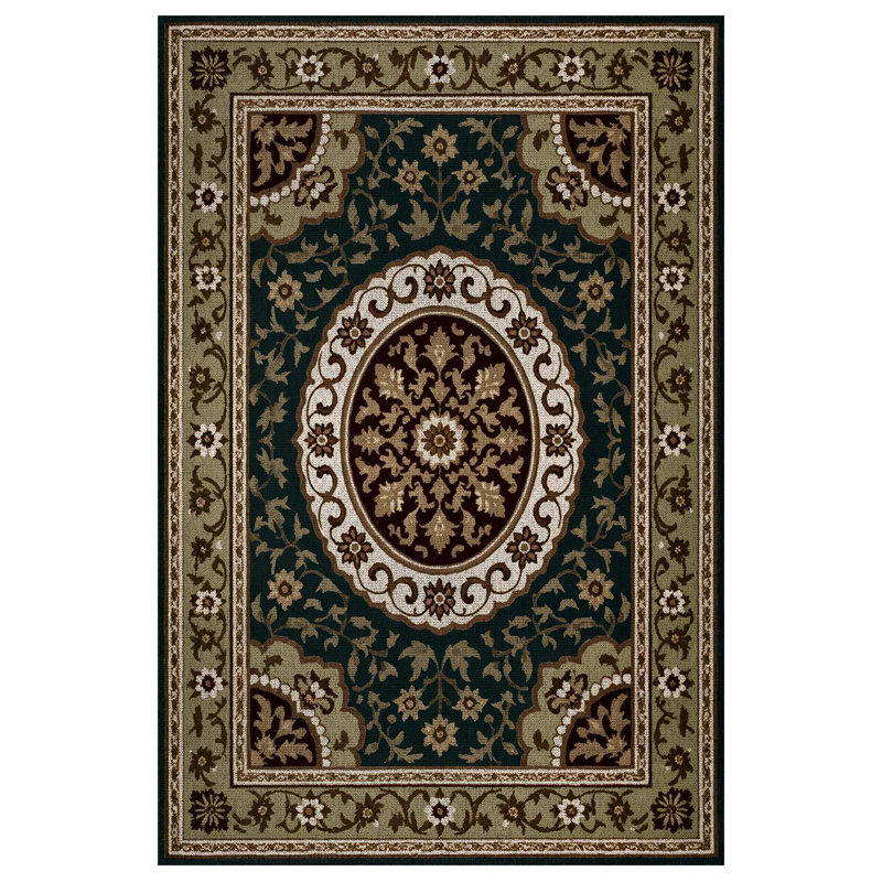 Isabel Collection Digital Print Cotton-Polyester Green Beige Brown Oriental Rug, Runner 6'7" x 14'10"