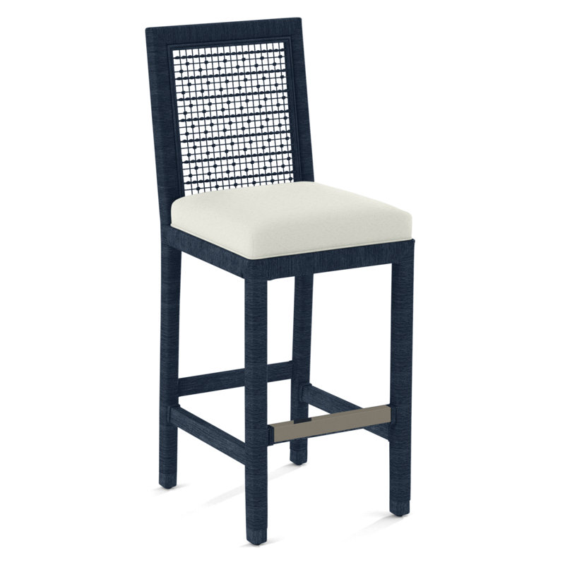 Pine Isle Upholstered Stool, Navy, White Textured Performance