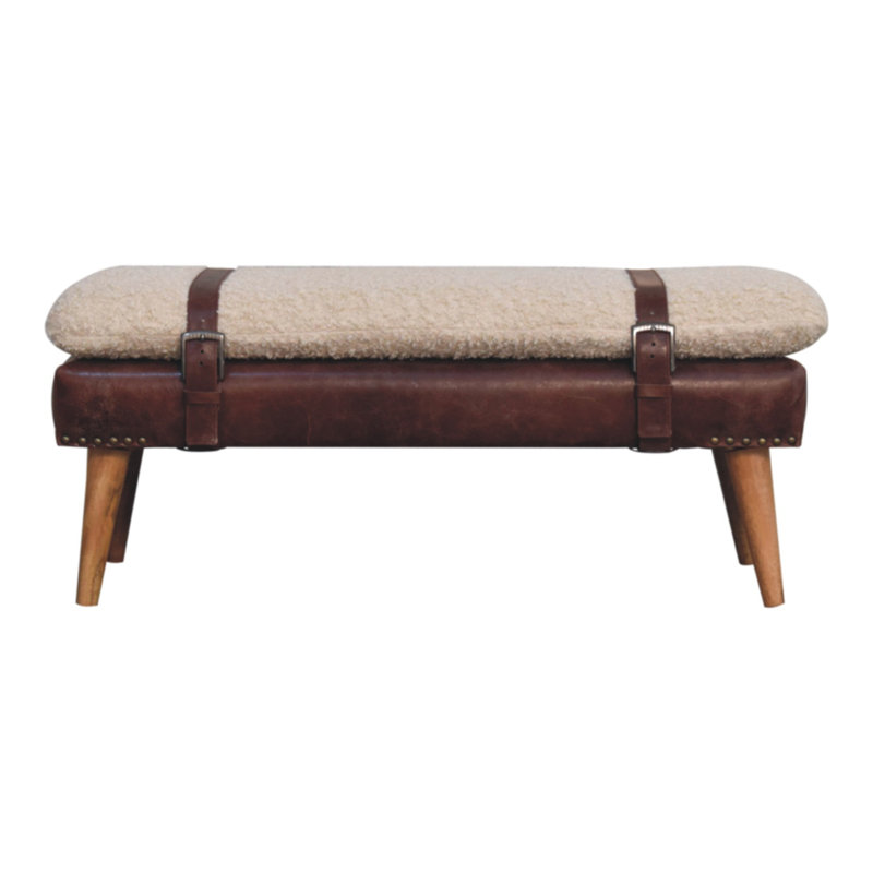 Banc en bois massif avec garniture cloutée, Acajou