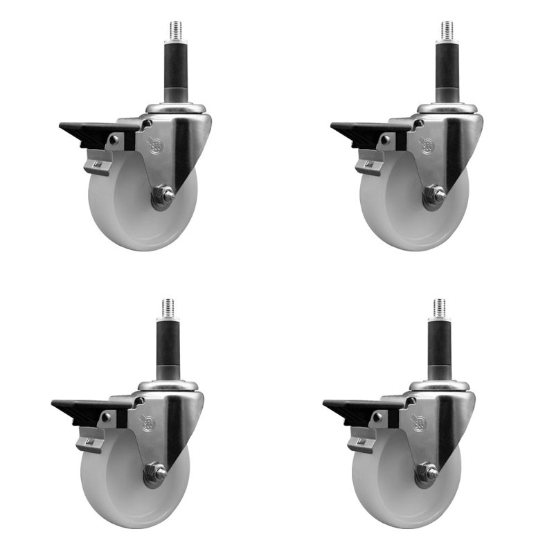 Ensemble de roulettes extensibles pivotantes en nylon avec frein SCC PLB 4 po x 1 po