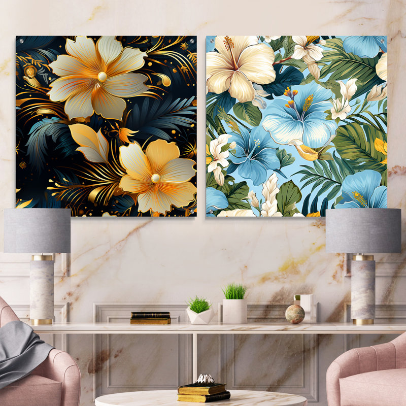 Portslade - Ensemble d'art mural en verre acrylique côtier tropical 2 pièces, H 16 po x l 33 po