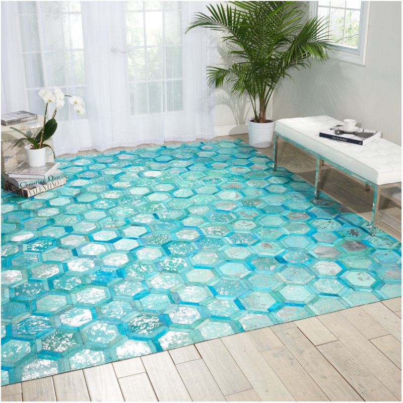 Tonasket Leather Geometric Indoor Rug, Rectangle 5'3" x 7'5"