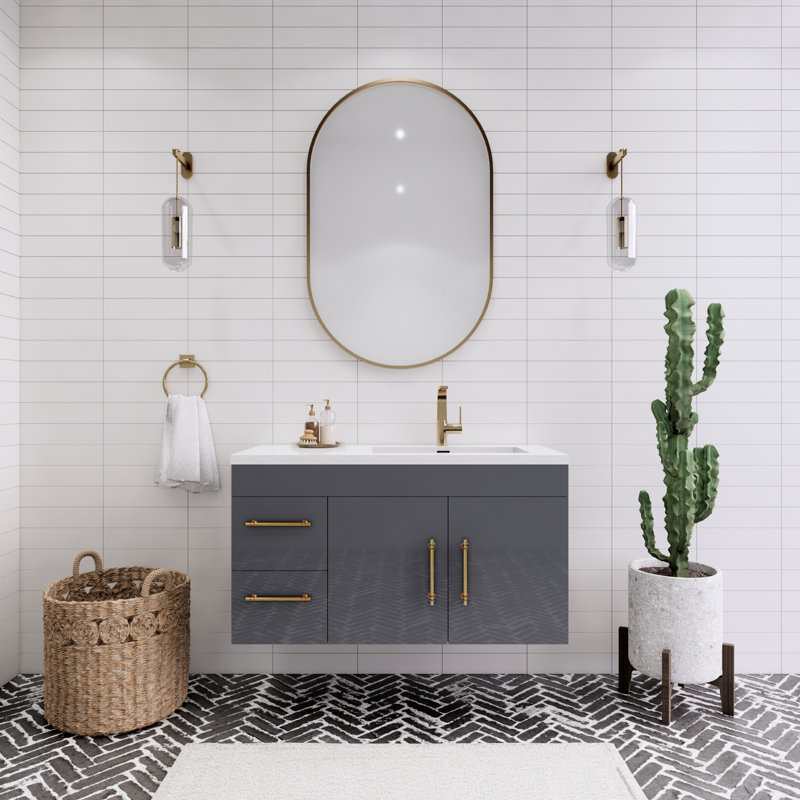 Ensemble de meuble-lavabo simple 42 po Trevarious, Gris brillant