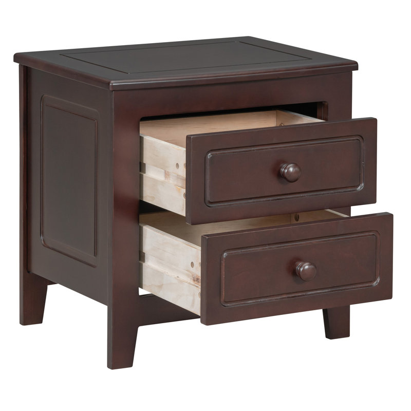 Agrégat d'ameublement de chambre à coucher en noyer foncé - Lit plateforme en bois robuste et deux tables de chevet pratiques 3: Offre spacieuse et beaucoup de rangement