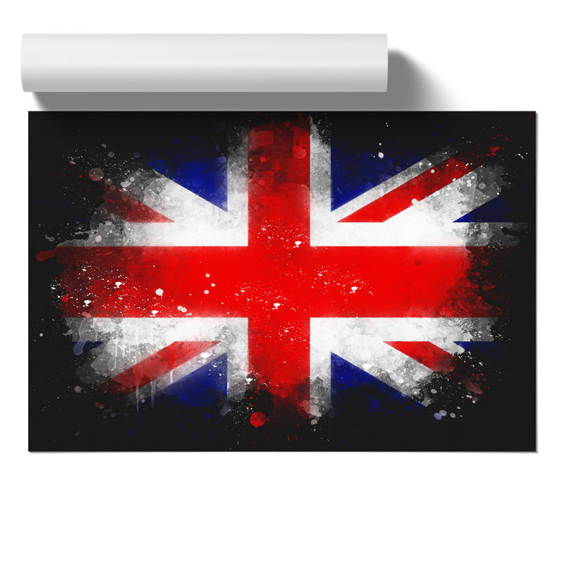 Union Jack British Flag Paint Splash - Frameless Print, 21cm H x 30cm W x 0.1cm D