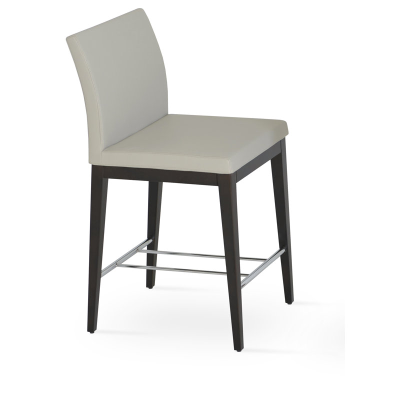 Tabouret de bar Aria, Similicuir blanc os en microfibres de polyester et, Wengé