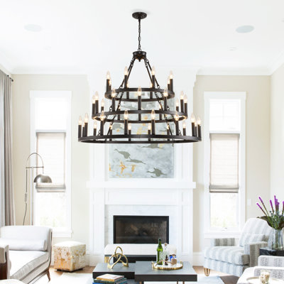 39" 36-Light Black Wagon Wheel Chandelier