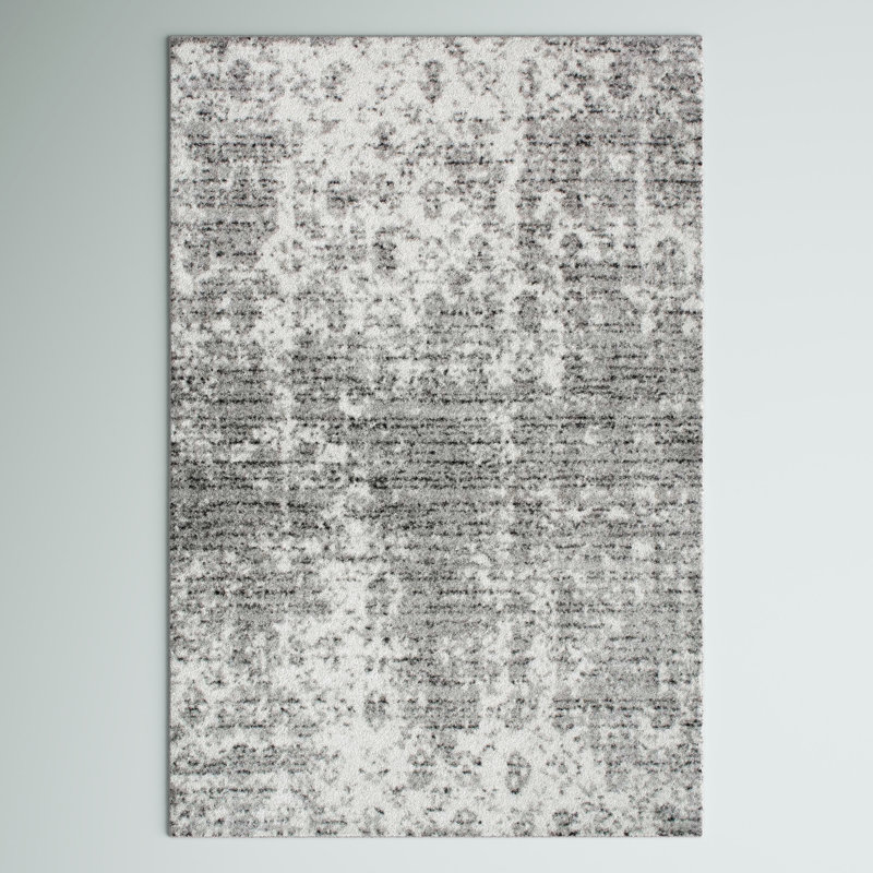 Deedra Modern Abstract Power Loom Performance Gray/White Rug, Rectangle 8'10" x 12'
