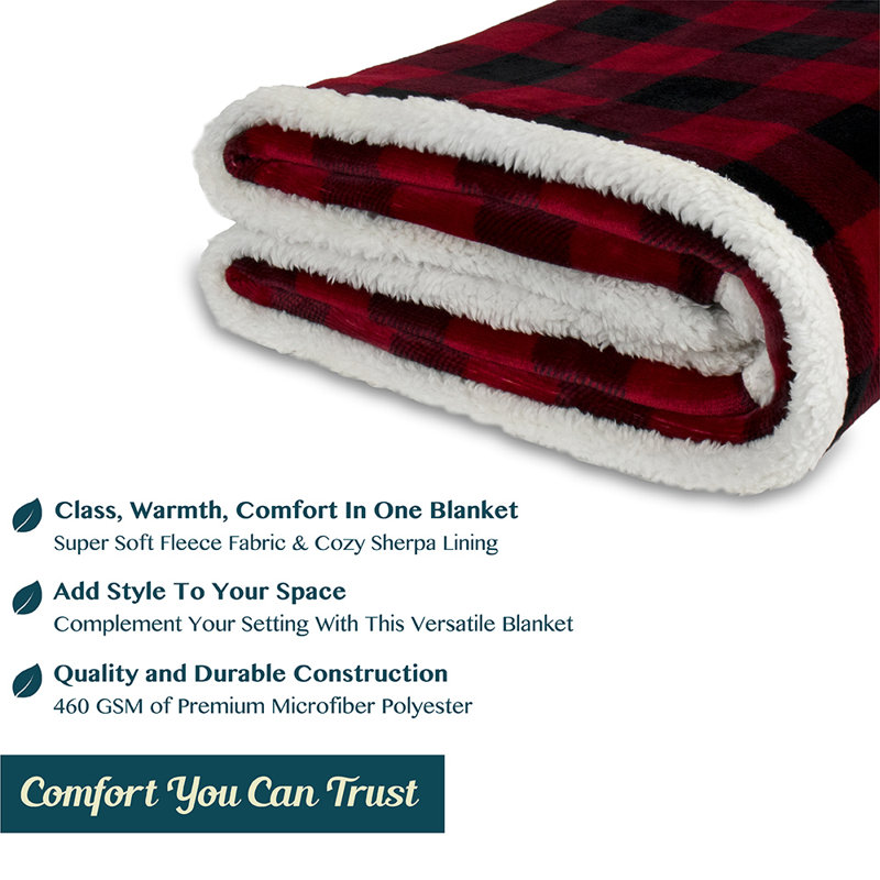 Red and Black Plaid Twin Sherpa Fleece Reversible Blanket