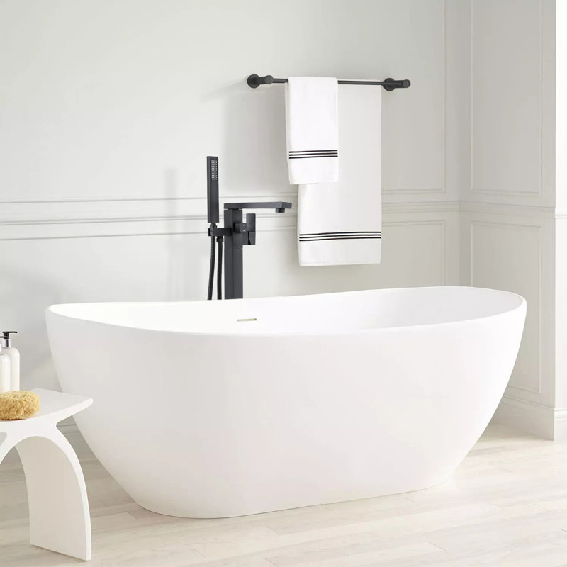 Matte Black Brass Floor-Mounted Freestanding Tub Filler