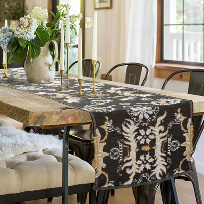 Chemin de table multicolore réversible en mélange de coton jacquard floral botanique l 14 po x L 72 po