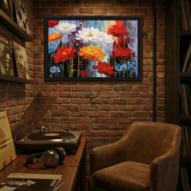 Plantes et fleurs, fleurs colorées sur toile, H 12 po x l 18 po