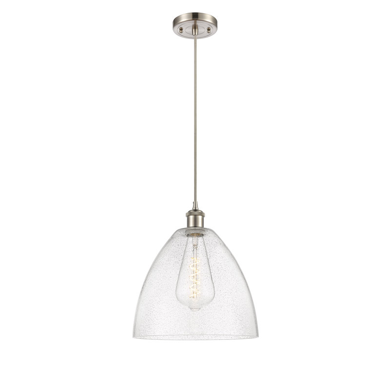 Luminaire suspendu en forme de dôme à 1 lumière Haide, H 14,75 po x l 12 po x P 12 po, DEL, Nickel satiné brossé