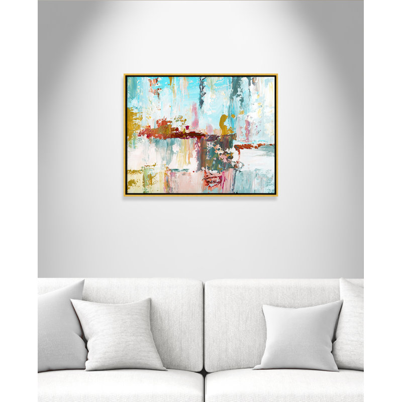 «Bola Color Block Splash» par Nan - reproduction de cadre flottant sur toile, H 23,5 po x l 29,5 po x P 2 po, Doré