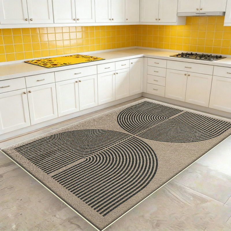 Geometric Beige/Black Area Rug- Modern 3D Lines Design - Deco Collection - Easy to Clean - Durable for High Traffic Areas - Bedroom, Office & Kitchen - Medium Pile