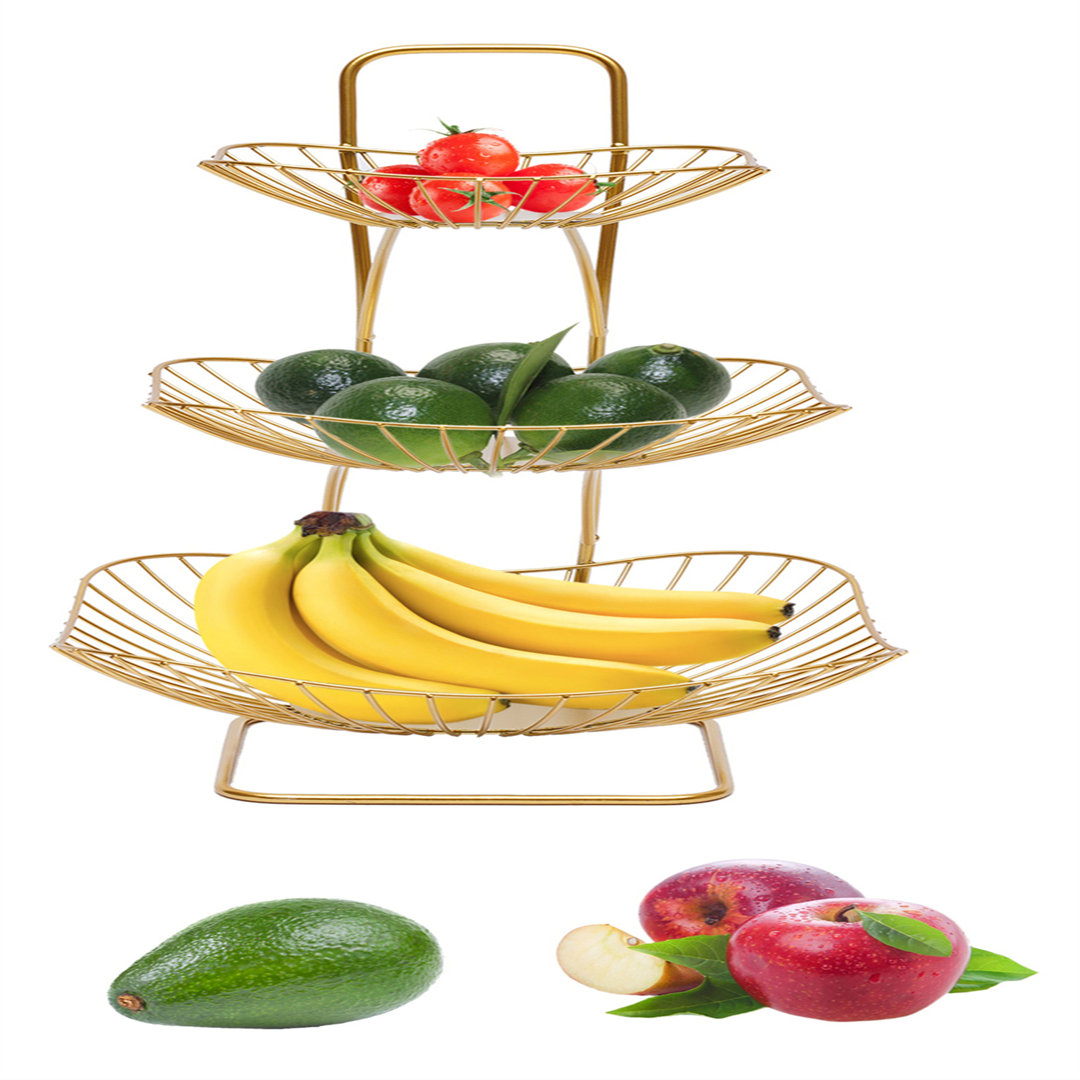 3 Tier Fruit Bowl, Gold Vegetable Display Stand Everly Quinn