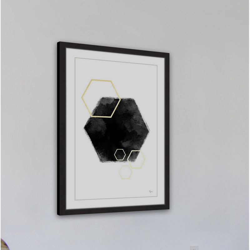 «Black Hole Hexagon II», reproduction de peinture à l'aquarelle encadrée, H 18 po x l 12 po