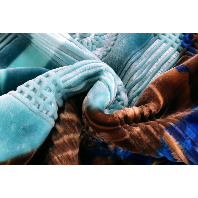 Jeté lourd en peluche, Grand, Floral, Bleu