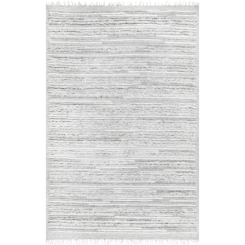Tapis gris noué à la main Mehaya, Rectangle 5 pi x 8 pi