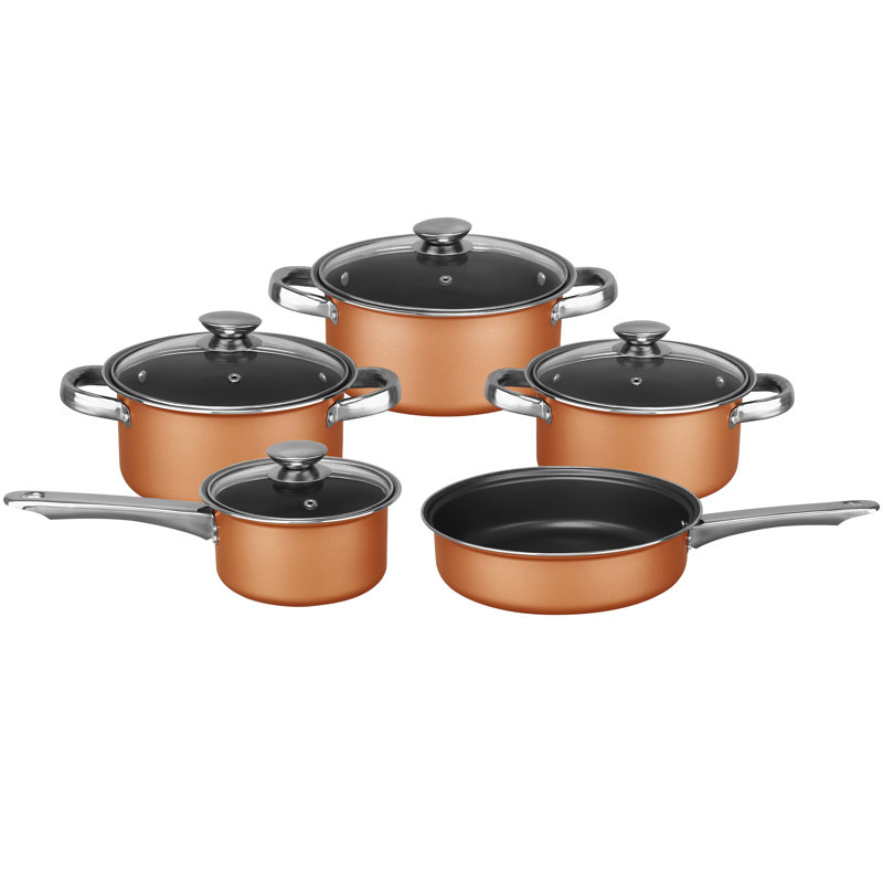 9-Piece Non-Stick Copper Aluminum Cookware Set with Glass Lids