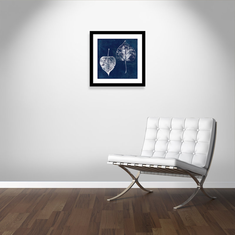 Impression sur cadre Cyanorphe Aspen Leaves, Encadrement avec passe-partout noir, H 25 po x l 25 po x P 1,25 po